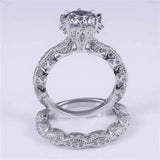 3ct Round Cut Diamond Engagement Ring 18k White Gold Over Milgrain Bridal Set