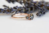 Trilogy Solitaire Engagement Ring 1.5ct Round Black Diamond 14k Rose Gold Finish
