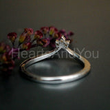 0.1ct Round Cut Moissanite Trilogy Curved Engagement Ring 14K White Gold Plated