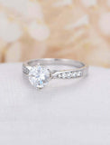 1.65ct Round Diamond Engagement Ring Solitaire with Accent 14k White Gold Finish
