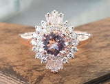 4ct Round Cut Peach Morganite Engagement Ring Ballerina Halo 14k Rose Gold Over
