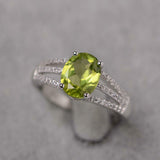 2.4ct Engagement Ring Oval Cut Green Peridot Split Shank 14k White Gold Finish