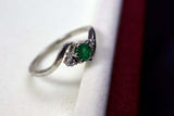 0.56ct Engagement Ring Round Cut Green Emerald Swirl Trilogy 14k White Gold Over