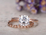 1ct Cushion Cut Diamond Bridal Set Enggmt Ring Vintage Band 14k Rose Gold Finish