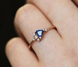1.3ct Trillion Cut Blue Sapphire Petite Engagement Ring 14k Rose Gold Finish