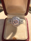 3.5ct Round Cut Diamond Gatsby Iced Halo Engagement Ring 14k White Gold Finish