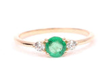 1ct Engagement Ring Round Cut Green Emerald Three Stone 14k Rose Gold Finish