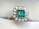 2.6ct Princess Cut Green Emerald Sunburst Ballerina Ring 14k White Gold Finish