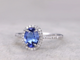 2ct Oval Cut Tanzanite Engagement Ring Halo Diamond Accent 14k White Gold Finish