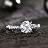 1.5ct Round Cut Diamond Slim Solitaire Engagement Ring 14k White Gold Finish