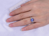 2ct Emerald Blue Sapphire Engagement Ring Trilogy Solitaire 14k White Gold Over