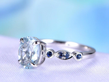 1.5ct Oval Blue Aquamarine Engagement Ring Accent Solitaire 14k White Gold Over