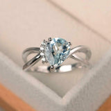 1ct Pear Cut Blue Aquamarine Split Shank Solitaire Ring 18k White Gold Finish