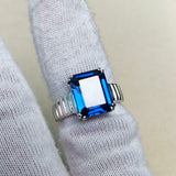 2.4ct Emerald Cut Blue Sapphire Braided Shank Solitaire Ring 14k White Gold Over