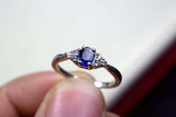 0.55ct Engagement Ring Oval Cut Sapphire Dainty Minimalist 14k White Gold Finish