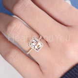 1.7ct Emerald Cut Simulated Peach Morganite Halo Engage Ring 14k RoseGold Plated