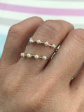 Minimalist Dainty Pearl Promise Ring Band 14k Yellow Gold Finish