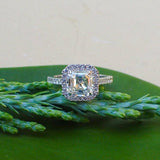2.5Ct Asscher Cut Diamond Halo Engagement Ring 14K White Gold Finish with Accent