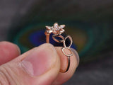 0.6ct Round Cut VVS1D Diamond Engagement Ring Flower Leaf 14k Rose Gold Finish