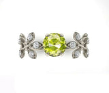 2ct Round Green Peridot Engagement Ring Flower Leaf Solitaire 14k WhiteGold Over