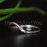 0.05ct Round Cut Moissanite Stacking Curved Wedding Band 14K White Gold Plated