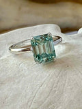 1.56ct Emerald Cut Blue Aquamarine Solitaire Engagement Ring 14k White Gold Over