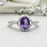 2.3ct Oval Cut Amethyst Diamond Accent Halo Engagement Ring 14k WhiteGold Finish