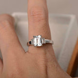 1.5ct Engagement Ring Emerald Cut Diamond Accents Trilogy 14k White Gold Finish