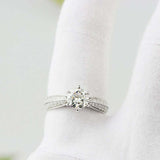 3ct Round Cut Diamond Engagement Ring Dual Row Accent Women 14k WhiteGold Finish