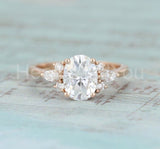 2.2ct Oval Cut Simulated Diamond Cluster Engagement Ring 14k Rose Gold Plated