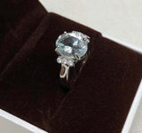 2.3ct Oval Cut Blue Aquamarine Petite Round Accent Ring 14k White Gold Finish