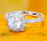 Halo Floral Solitaire Engagement Ring 2ct Round Cut Diamond 14k WhiteGold Finish