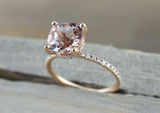 1.7ct Cushion Cut Peach Morganite Solitaire Engagement Ring 14k Rose Gold Finish