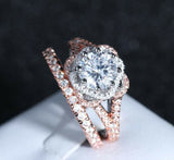 3ct Round Cut Diamond Engagement Ring 14k Dual Tone Over Halo Antique Bridal Set