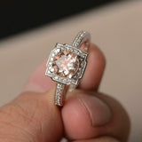 1.5ct Engagement Ring Round Cut Peach Morganite Halo 14k White Gold Finish