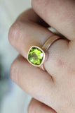 1ct Cushion Green Peridot Engagement Ring Bezel Set Solitaire 14k Rose Gold Over
