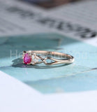 0.2ct Round Cut Simulated Pink Ruby Cluster Engagement Ring 14k Rose Gold Plated