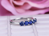 2ct Round Cut Blue Sapphire Five Stone Wedding Ring Band 14k White Gold Finish
