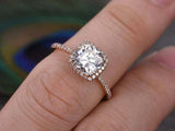 1.2ct Cushion Cut Diamond Engagement Ring Halo with Accents 14k Rose Gold Finish