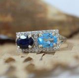 2.5ct Engagement Ring Oval Blue Sapphire Rectangular Halo 14k White Gold Over
