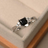 2ct Engagement Ring Princess Cut Black Diamond Petite Design 14k White Gold Over