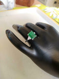 2ct Engagement Ring Emerald Cut Green Emerald Diamond Petite 14k White Gold Over