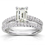2Ct Emerald Cut Diamond Bridal Set Engagement Ring Band 18K White Gold Finish