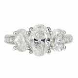 4ct Oval Cut Diamond Solitaire with Accents Trilogy Ring 14k White Gold Finish