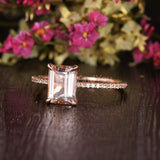 1ct Emerald Cut Simulated Morganite Solitaire Accents Ring 14k Rose Gold Plated