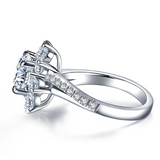 2.3ct Round Cut Diamond Sunflower Design Engagement Ring 14k White Gold Finish