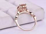 2.8ct Oval Cut Morganite Milgrain Solitaire with Accents Ring 14k Rose Gold Over
