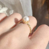 0.2ct Round Cut Simulated Accents Crown Pearl Engagement Ring Yellow Gold Plated