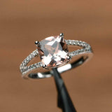 2.2ct Engagement Ring Cushion Cut Peach Morganite Split Shank 14k WhiteGold Over
