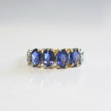 2ct Oval Cut Blue Sapphire 4 Stone Unique Engagement Ring 14k Yellow Gold Finish